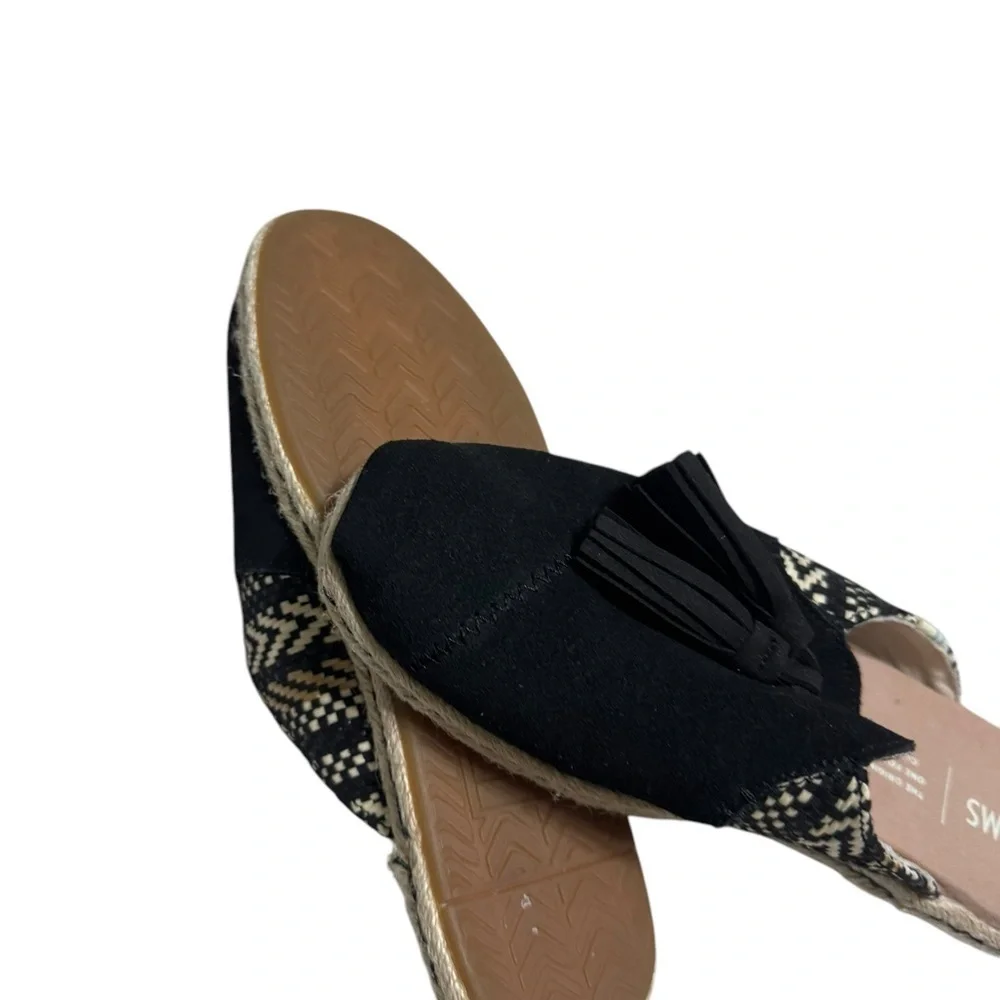 Toms Nova Espadrille Slides Black Suede Tassel Size 5.5 ws1